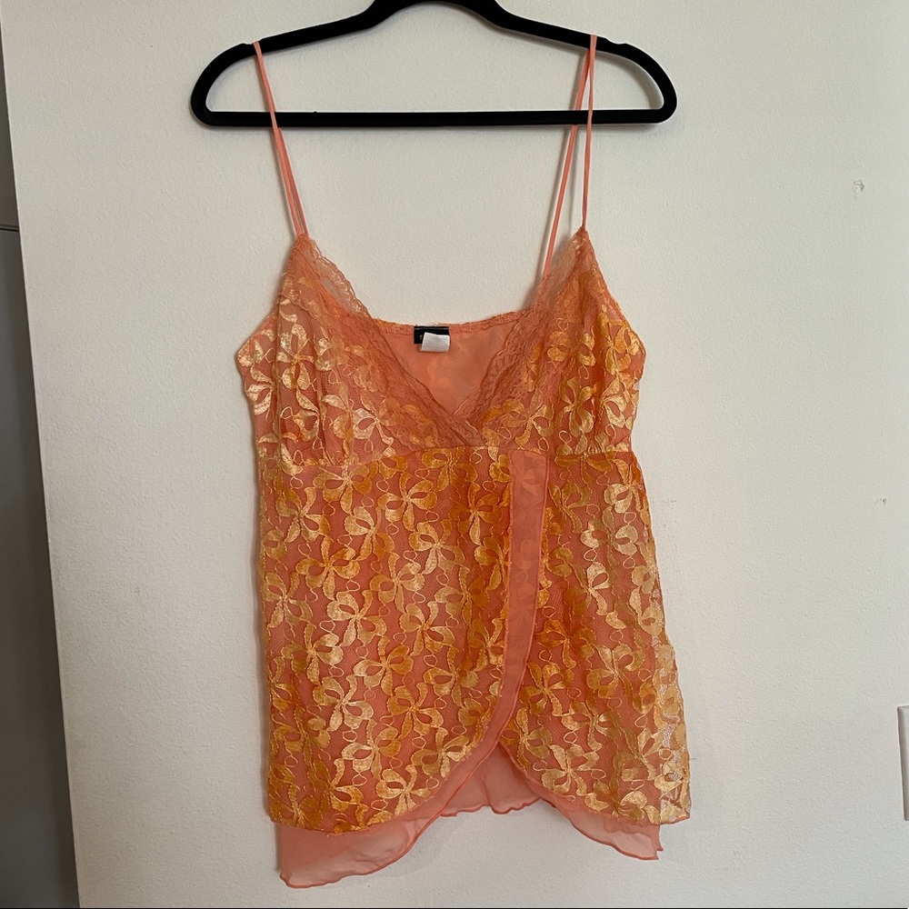 Y2K ORANGE FLOWY LACE TANK TOP